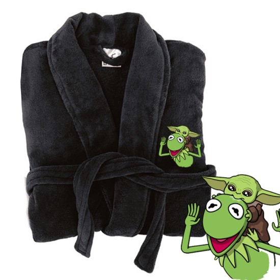 A Baby Y O D A Frog Logo Embroidery on TERRY bathrobe