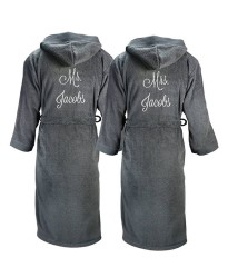 A Pipping Hooded Mr & Mrs SET OF TWO Embroidery TERRY Towelling Bathrobe