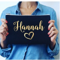 Personalised TEXT and Heart on cotton purse bag