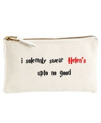 Personalised TEXT 'I swear (your name) up to no good' on cotton purse bag