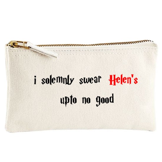 Personalised TEXT 'I swear (your name) up to no good' on cotton purse bag