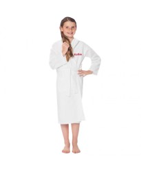 A TEXT Embroidery on Kids White WAFFLE Bathrobe