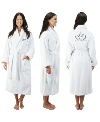 A Laurel wreath HEART custom TEXT FRONT+BACK Embroidery TERRY Towel Bathrobe