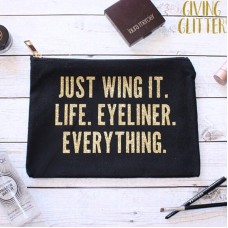 Personalised TEXT 'Just wing it life. Eyeliner. Everything.' on cotton purse bag