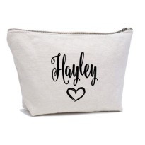 Personalised simple Heart and custom name printed on cotton purse bag