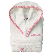 A custom name Embroidery on Kids contrast Pipping Hooded Terry Bathrobe