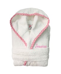 A custom name Embroidery on Kids contrast Pipping Hooded Terry Bathrobe