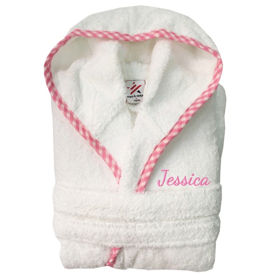 A custom name Embroidery on Kids contrast Pipping Hooded Terry Bathrobe