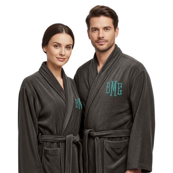 Personalised Fishtail Monogram Initials Bathrobe  Custom Luxury Embroidered  Robe for Men & Women | Super Soft Spa & Hotel Quality Dressing Gown