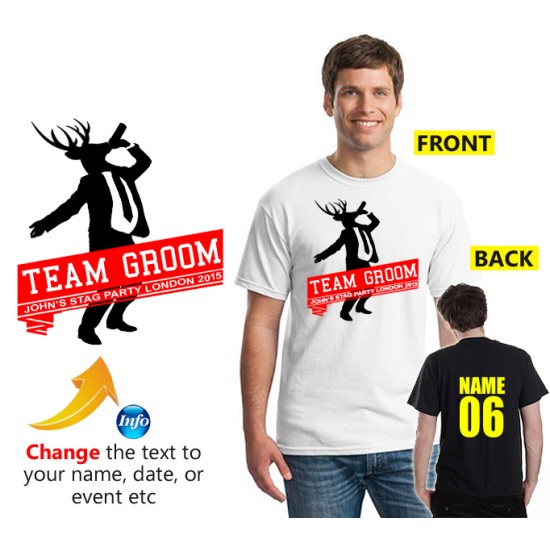 Stag Drinking T shirt team groom text printed