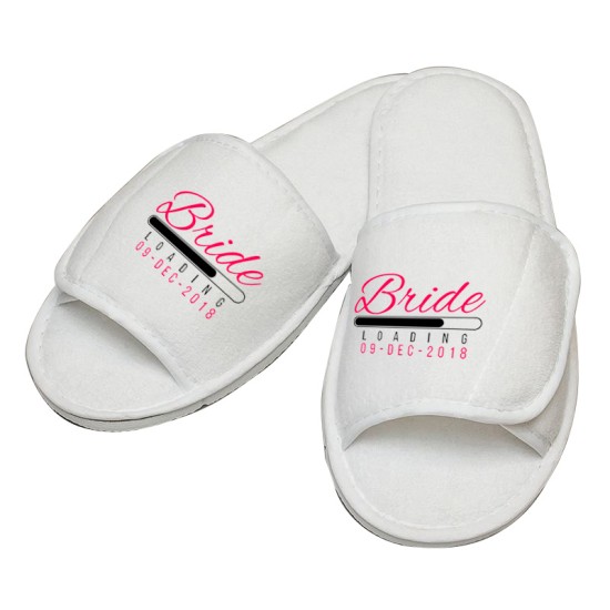 Personalised Bride Loading custom text embroidery on slippers 
