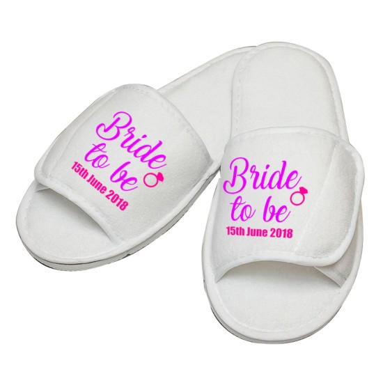 Personalised embroidery Bride to be ring custom text slipper