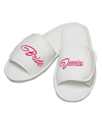 Personalised Bride and Custom Name Script text embroidery on slippers