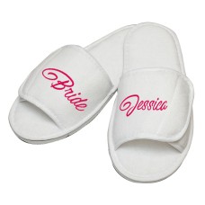 Personalised Bride and Custom Name Script text embroidery on slippers