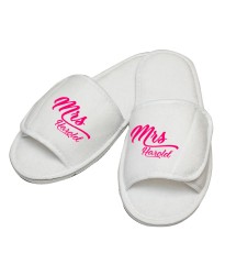 Personalised embroidery Mrs custom name in script slipper