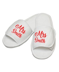 Personalised embroidery Mrs custom text in script slipper