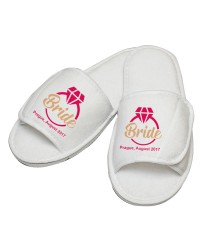 Personalised Bride Ring design with  custom text embroidery on slippers 