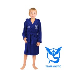 A Team Mystic and  CUSTOM TEXT Embroidery on Kids Hooded Terry Bathrobe