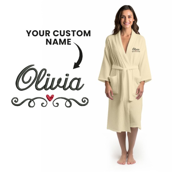 Lightweight Waffle Bathrobe with Custom Name and Heart Bathrobe
