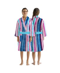 Comfy 100% Cotton Luxury Velour Stripe Blue Pink Turquoise Bathrobe Jacquard Yarn Dyed Comfy 100% Cotton Luxury Velour Stripe Blue Pink Turquoise Bathrobe Jacquard Yarn Dyed