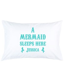 Personalised Mermaid Sleeps Here custom name printed pillowcase covers