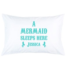 Personalised Mermaid Sleeps Here custom name printed pillowcase covers