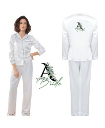 Customized Bridal Pyjama Set Floral Text for Girls for Bridal Shower and Parties in White Colour	