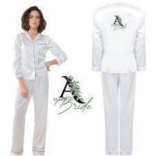 Customized Bridal Pyjama Set Floral Text for Girls for Bridal Shower and Parties in White Colour	