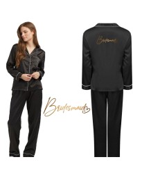 Customized Bridesmaid Satin Black Pyjama Set with Heart Design for Maid of Honors for Bridal Party