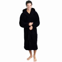 Cotton Terry Black Hooded Robe