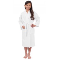 Kids White WAFFLE cotton bathrobe
