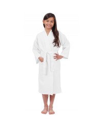 Kids White WAFFLE cotton bathrobe