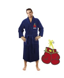 A Boxing Gloves logo with Custom TEXT Embroidery on TERRY bathrobe A Boxing Gloves logo with Custom TEXT Embroidery on TERRY bathrobe