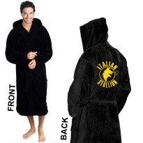 Boxing Embroidery Logo on Black Hooded Bathrobe