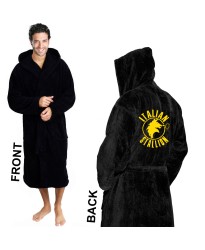 Boxing Embroidery Logo on Black Hooded Bathrobe