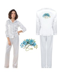 Personalised Trendy Luxurious Night Wear Wedding Dressing Pyjama Set for Women in White Colour	