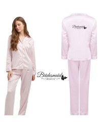 Personalized Bridesmaid Satin Pyjama Set for Maid Of Honor and Name with Butterfly Design for Wedding Party