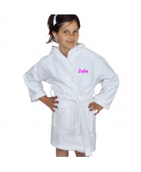 A TEXT Embroidery on Kids Hooded Terry Bathrobe