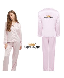 Personalized Bridesmaid Satin Pyjama Set for Bridesmaids with Crown Design for Bachelorette Party 