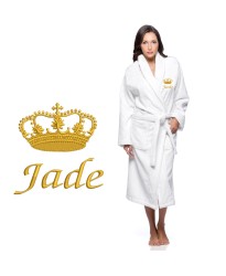 Gold crown design with name text Embroidery on bathrobe
