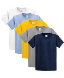 Pack of 5 T Shirts - Navy, Grey, White, Yellow, Sky