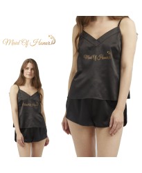 Personalized Bridesmaid Satin Camisole Set for Maid Of Honor and Name with Hearts Design for Wedding Party