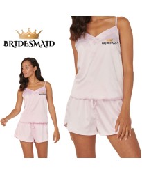 Personalized Bridesmaid Satin Camisole Set for Bridesmaids with Crown Design for Bachelorette Party