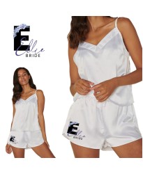 Personalised Bridal Satin Camisole Set Attire for Ladies for Wedding Parties and Honeymoon in White Colour
