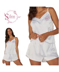 Customized Night Wear Soft Satin Wedding Camisole Set for Brides for Bridal Showers in White Colour