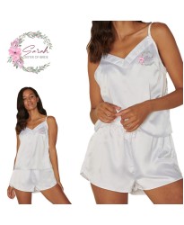 Personalised Classic and Comfortable Night Wear Camisole Set For Brides for Bridal Party in White Colour