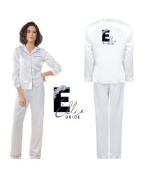 Personalised Bridal Satin Pyjama Set Attire for Ladies for Wedding Parties and Honeymoon in White Colour