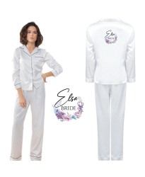 Personalised Ladies Night Pyjama Set for Brides Wedding Satin Classy Pyjama Set for Women in White Colour	