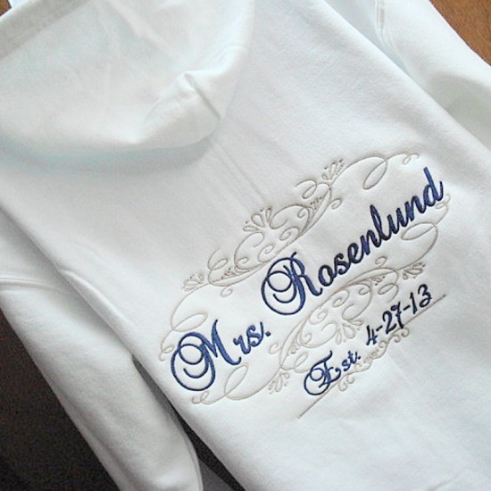 Personalised Zip  Wedding Hoodie with embroidery text