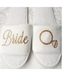 Bridal ring metallic gold thread embroidery on slippers 